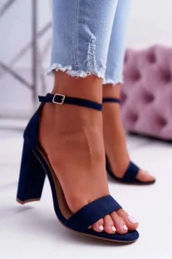 Sandały Damskie Na Słupku Zamszowe Granatowy Anastasie