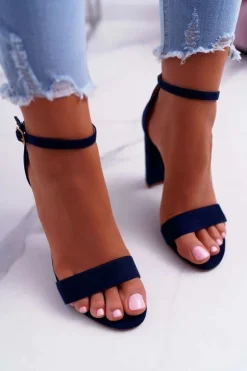 Sandały Damskie Na Słupku Zamszowe Granatowy Anastasie