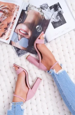 Sandały Damskie Na Słupku Zamszowe Różowe Anastasie