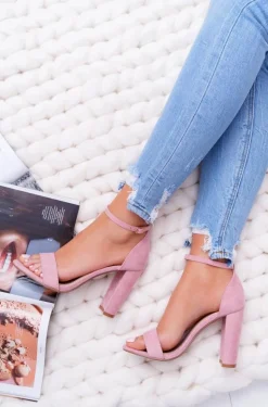 Sandały Damskie Na Słupku Zamszowe Różowe Anastasie