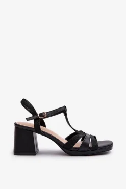 Sandały Damskie Na Słupku Z Eko Skóry Czarne Lyana