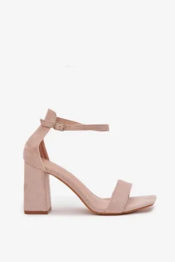 Sandały Damskie Na Słupku Z Eko Zamszu Beżowe Elirae