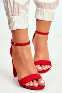 Sandały Damskie Na Słupku Zamszowe Czerwone Anastasie