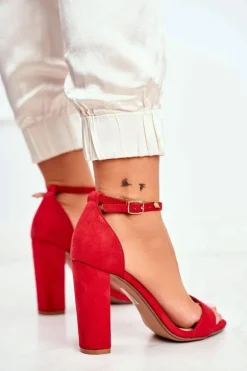 Sandały Damskie Na Słupku Zamszowe Czerwone Anastasie