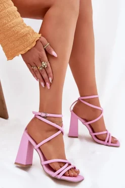 Sandały Damskie Na Słupku Z Paskami Różowe Ciarilora