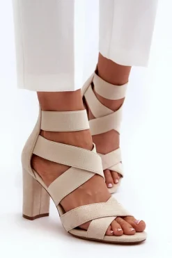 Sandały Damskie Na Słupku Z Paskami Beżowe Obissa