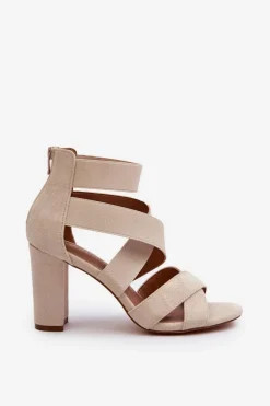 Sandały Damskie Na Słupku Z Paskami Beżowe Obissa