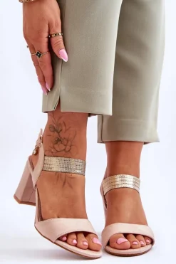 Sandały Damskie Na Słupku Zamszowe Beżowe Enjoy