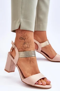 Sandały Damskie Na Słupku Zamszowe Beżowe Enjoy