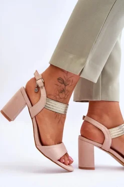 Sandały Damskie Na Słupku Zamszowe Beżowe Enjoy