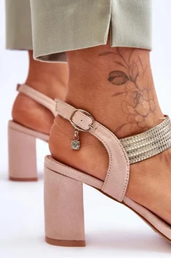 Sandały Damskie Na Słupku Zamszowe Beżowe Enjoy