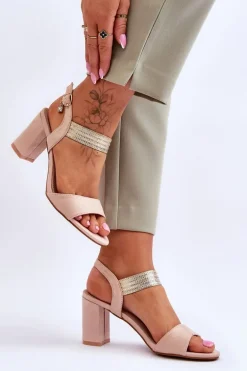 Sandały Damskie Na Słupku Zamszowe Beżowe Enjoy