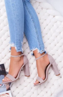 Sandały Damskie Na Słupku Zamszowe Beżowe Anastasie