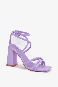 Sandały Damskie Na Słupku Z Paskami Fioletowe Ciarilora