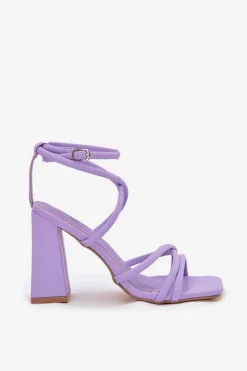 Sandały Damskie Na Słupku Z Paskami Fioletowe Ciarilora