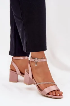 Sandały Damskie Na Słupku Z Cyrkoniami Vinceza 20268 Beżowe