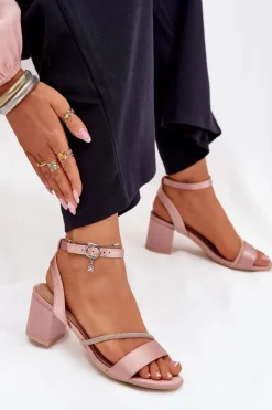 Sandały Damskie Na Słupku Z Cyrkoniami Vinceza 20268 Beżowe