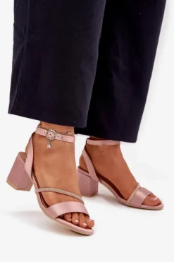 Sandały Damskie Na Słupku Z Cyrkoniami Vinceza 20268 Beżowe