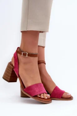 Sandały Damskie Na Słupku Z Eko Zamszu Fuksja Ronvia