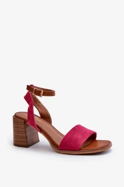 Sandały Damskie Na Słupku Z Eko Zamszu Fuksja Ronvia