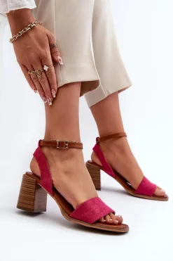 Sandały Damskie Na Słupku Z Eko Zamszu Fuksja Ronvia