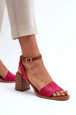 Sandały Damskie Na Słupku Z Eko Zamszu Fuksja Ronvia