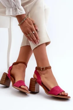 Sandały Damskie Na Słupku Z Eko Zamszu Fuksja Ronvia