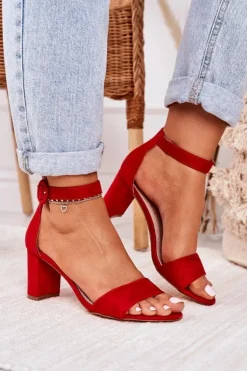 Sandały Damskie Na Słupku Zamszowe Czerwone Lexi