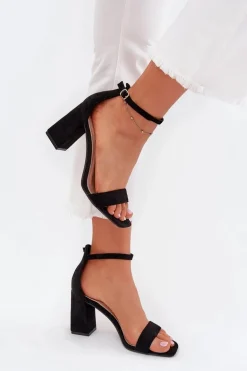 Sandały Damskie Na Słupku Z Eko Zamszu Czarne Elirae