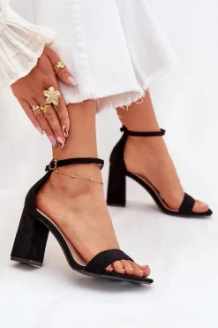 Sandały Damskie Na Słupku Z Eko Zamszu Czarne Elirae