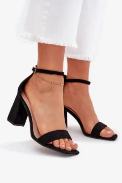 Sandały Damskie Na Słupku Z Eko Zamszu Czarne Elirae