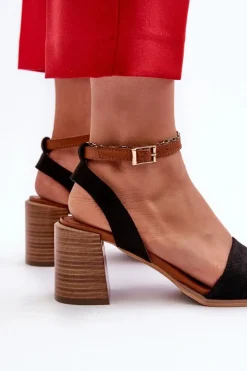 Sandały Damskie Na Słupku Z Eko Zamszu Czarne Ronvia