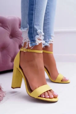 Sandały Damskie Na Słupku Zamszowe Żółte Anastasie
