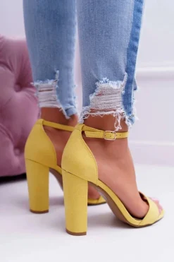 Sandały Damskie Na Słupku Zamszowe Żółte Anastasie