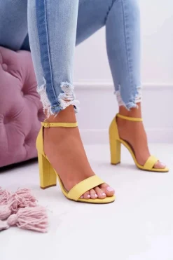 Sandały Damskie Na Słupku Zamszowe Żółte Anastasie