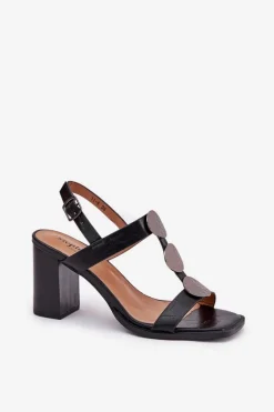 Sandały Damskie Na Słupku Z Ozdobnym Paskiem Czarne Mirfedi