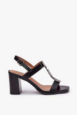 Sandały Damskie Na Słupku Z Ozdobnym Paskiem Czarne Mirfedi