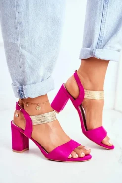 Sandały Damskie Na Słupku Zamszowe Fuksja Enjoy