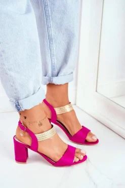 Sandały Damskie Na Słupku Zamszowe Fuksja Enjoy