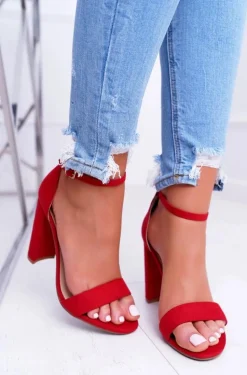 Sandały Damskie Na Słupku Zamszowe Czerwone Anastasie