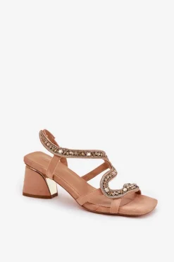 Sandały Damskie Na Słupku Z Kryształkami Artiker 56C1374 Beżowe