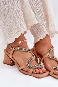 Sandały Damskie Na Słupku Z Kryształkami Artiker 56C1374 Beżowe