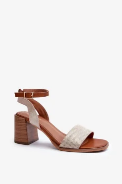 Sandały Damskie Na Słupku Z Eko Zamszu Złote Ronvia