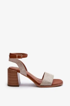 Sandały Damskie Na Słupku Z Eko Zamszu Złote Ronvia