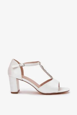 Sandały Damskie Na Słupku Z Ozdobnym Paskiem Eko Skóra Białe Triavera