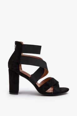 Sandały Damskie Na Słupku Z Paskami Czarne Obissa