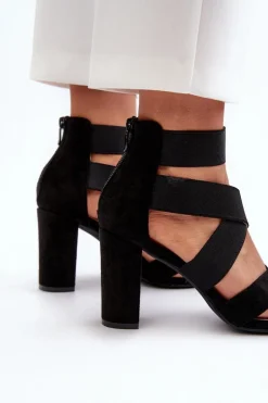 Sandały Damskie Na Słupku Z Paskami Czarne Obissa