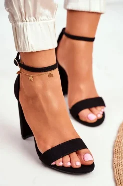 Sandały Damskie Na Słupku Zamszowe Czarne Anastasie