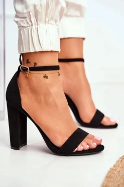 Sandały Damskie Na Słupku Zamszowe Czarne Anastasie