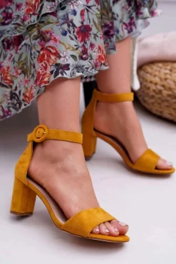 Sandały Damskie Na Słupku Zamszowe Żółte Lexi